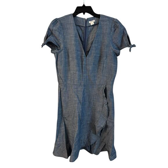 J. Crew Faux Wrap Chambray dress Blue Denim Ruffled Blue Womens size 8 - Picture 1 of 6
